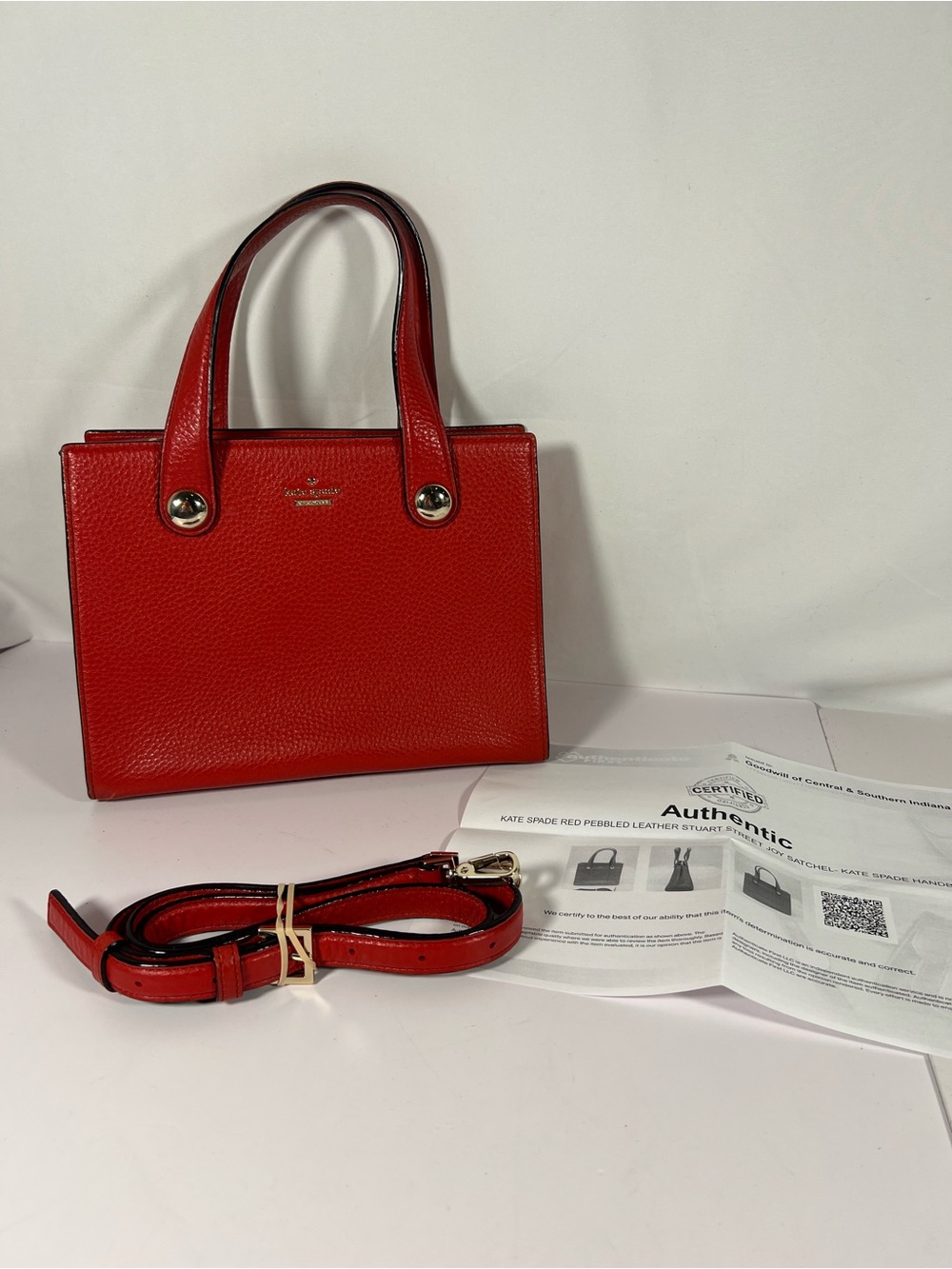 4088: Kate Spade New York Joy Satchel Red Pebbled Leather Crossbody Tote